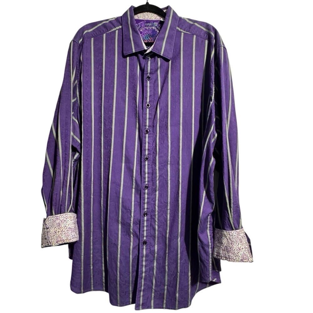 Robert Graham Purple Striped Button-Up Shirt | Size 2XL | Flip Cuff Detail
